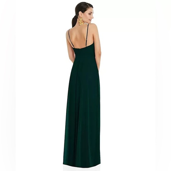 NWOT Lovely Evergreen Spaghetti Strap Wrap Bodice Gown with Slit - Picture 3 of 3
